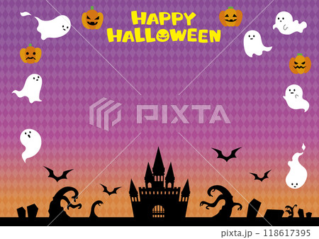 かわいいオバケがいっぱいのハロウィン背景 118617395