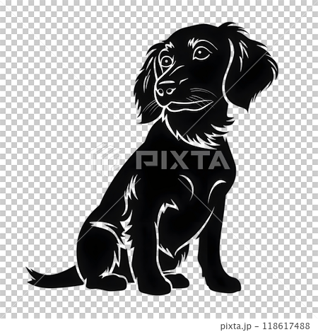 Black silhouette of a dog on white background. 118617488