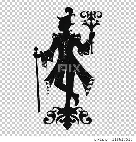 Black silhouette of a wizard on white background. 118617519