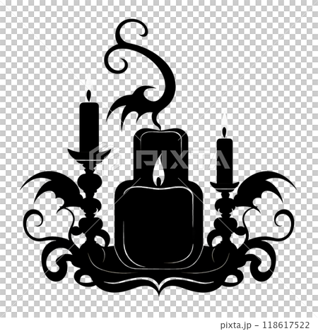 Black silhouette of a candle holder on white background. Black silhouette of a candle holder on white background. 118617522