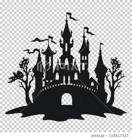 Black silhouette of a castle on white background. 118617525