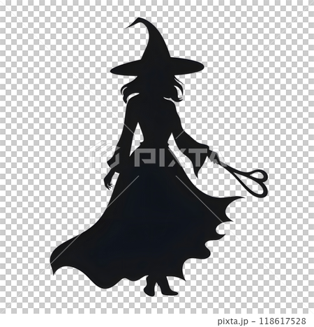 Black silhouette of a witch on white background. 118617528