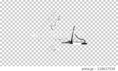 Black silhouette of a girl at desk and laptop on black background. Black silhouette of a girl at desk and laptop on black background. 118617530