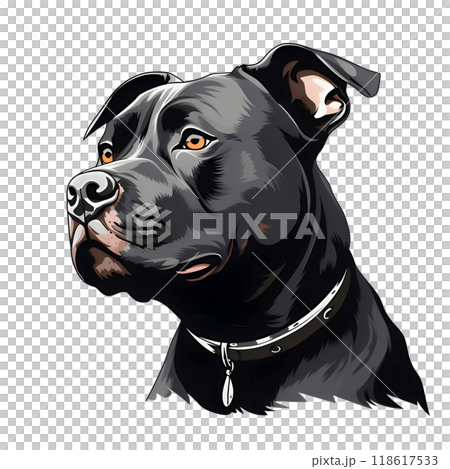 Black silhouette of a dog on white background. 118617533