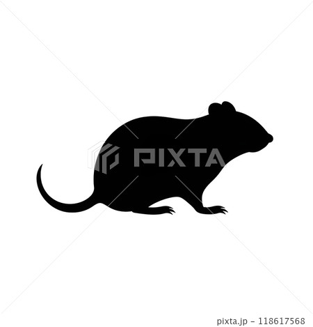 Black silhouette of a mouse, rat on white background. Black silhouette of a mouse, rat on white background. 118617568