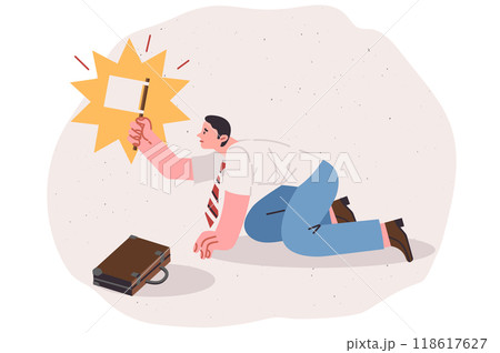 Business man suffered defeat in competition for job and is showing white flag, asking for mercy Business man suffered defeat in competition for job and is showing white flag, asking for mercy 118617627