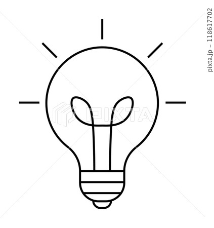 Light bulb with radiating lines symbolizing ideas, innovation, and creativity. Ideal for brainstorming, innovation, creativity, energy, and technology themes. Minimalist line art style. Light bulb with radiating lines symbolizing ideas, innovation, and creativity. Ideal for brainstorming, innovation, creativity, energy, and technology themes. Minimalist line art style. 118617702