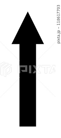 A single bold black arrow pointing upward on a white background. Ideal for navigation, progress, growth, upward mobility, and guidance themes. Minimalist, modern, vector style. 118617703