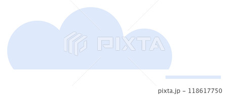 Pale blue cloud shape with a straight line beneath on a blank background. Ideal for weather, nature, minimalism, simplicity, and web design themes. Cartoonish style. 118617750