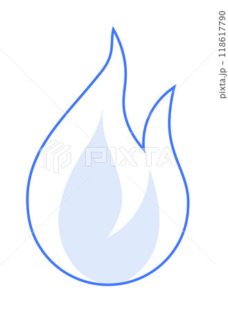 Simple blue outline flame with a light blue fill, representing energy, heat, fire. Ideal for energy posters, heat advertisements, safety signs, minimalist decor, technology graphics. Modern, clean vec 118617790