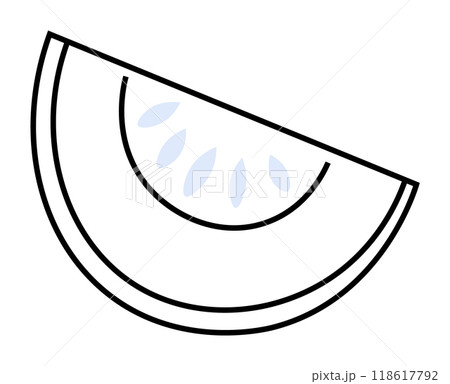 Simple black outline of a fruit slice with seeds and a hint of blue. Minimalist and clean. Ideal for healthy eating, fresh food, fruit, line art, and minimalism themes. Style minimalist vector art. Simple black outline of a fruit slice with seeds and a hint of blue. Minimalist and clean. Ideal for healthy eating, fresh food, fruit, line art, and minimalism themes. Style minimalist vector art. 118617792