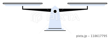 A simple balanced scale with a central pivot, symbolizing justice and equality. Ideal for law, fairness, balance, equality, and ethics. Minimalist vector art with black, white, and light blue colors. 118617795