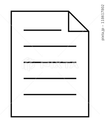 This image shows a basic document outline with black lines representing text and a folded top-right corner on a white background. Ideal for writing, documentation, office, files, digital content. 118617802