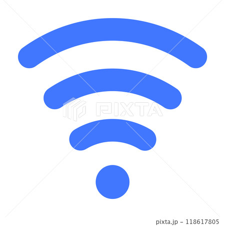 A simple blue Wi-Fi signal symbol features three curved bars above a small dot, visually representing wireless network connectivity. Ideal for technology, internet, wireless communication, network str 118617805