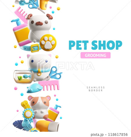 Pet shop grooming 3D icons vector illustration Pet shop grooming 3D icons vector illustration 118617856