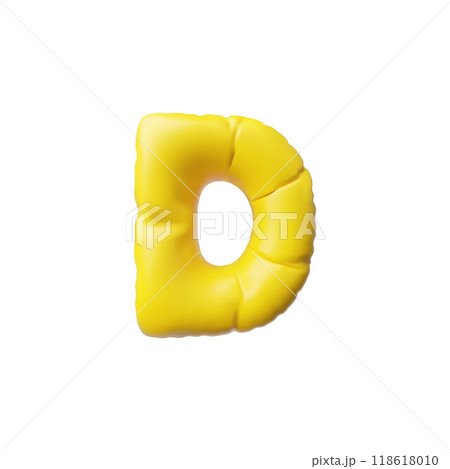 Realistic 3D volume inflated balloon yellow D uppercase letter of English alphabet, vector render type symbol puffy font Realistic 3D volume inflated balloon yellow D uppercase letter of English alphabet, vector render type symbol puffy font 118618010