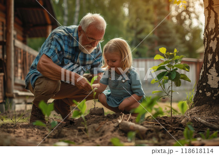 little granddaughter Grandfather with his little granddaughter...のイラスト素材 [118618114] - PIXTA