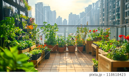 Urban Balcony Transformed into Lush Green Space 118618423