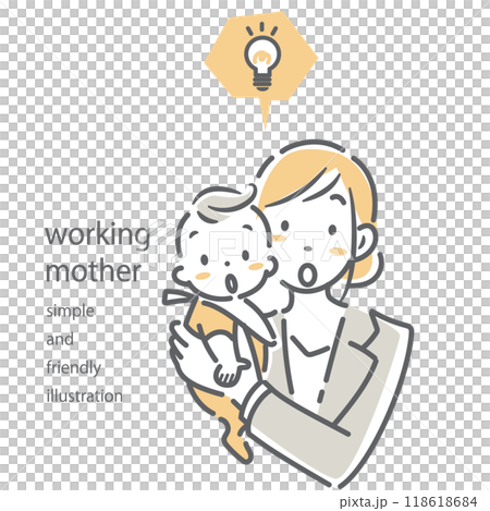 働くお母さんと赤ちゃん シンプルでお洒落な線画イラスト 働くお母さんと赤ちゃん シンプルでお洒落な線画イラスト 118618684