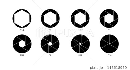 Set of Camera shutter  Diaphragm Icons and symbol. Set of Camera shutter  Diaphragm Icons and symbol. 118618950