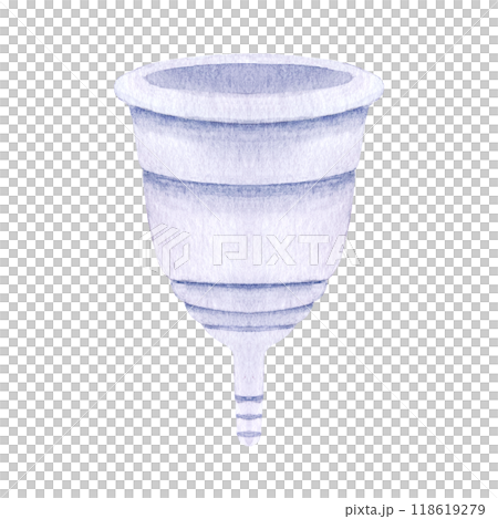A menstrual cup watercolor illustration isolated on white. Light purple product for women's health. Great for eco-friendly period care design, ads, packaging. Sustainable lifestyle of modern women A menstrual cup watercolor illustration isolated on white. Light purple product for women's health. Great for eco-friendly period care design, ads, packaging. Sustainable lifestyle of modern women 118619279