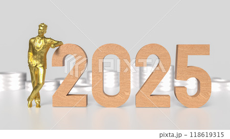 THE 2025 Wood number and business man for newyear concept 3d rendering 118619315