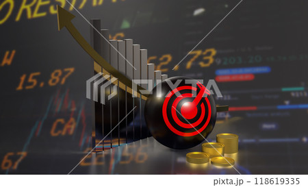 The red target symbol on black ball and coins for Business concept 3d rendering. 118619335