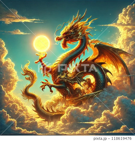 雲の中にいる金色の龍のイラスト素材 [118619476] - PIXTA