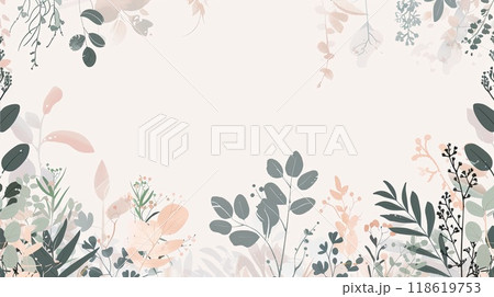 Simple flat illustration of botanical background in delicate pastel colors with space for text for 118619753