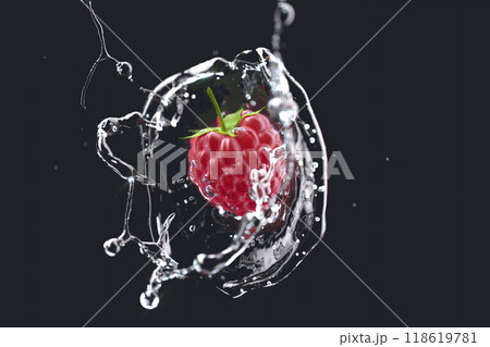 Raspberry falling water splash mockup, depth of field, dark background 118619781