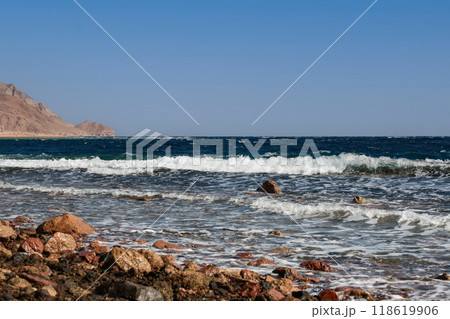 Sea coast in Dahab near Blue Hole diving at the Red Sea, Egypt Sea coast in Dahab near Blue Hole diving at the Red Sea, Egypt 118619906