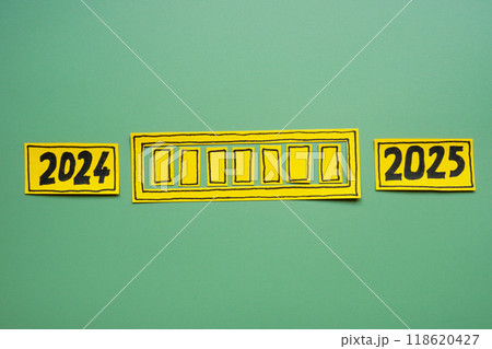 Progress bar with the years 2024 and 2025. Future goals. 118620427