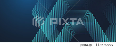 Abstract glowing hexagonal lines on dark blue background. Digital futuristic technology concept. Geometric stripe line art design for poster, brochure, cover, website, header, banner. Abstract glowing hexagonal lines on dark blue background. Digital futuristic technology concept. Geometric stripe line art design for poster, brochure, cover, website, header, banner. 118620995