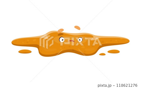 Cartoon poop emoji, funny poo excrement character, happy toilet shit emoticon. Isolated vector comical and humorous diarrhea personage with a confused expression, depicts the liquid messy aftermath 118621276