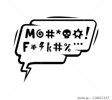 Comic swear curse in speech bubble, expletive angry bad word in message cloud, cartoon vector. Comic swear speech bubble with censored explicit text symbols for hate and anger emoji or yell scream Comic swear curse in speech bubble, expletive angry bad word in message cloud, cartoon vector. Comic swear speech bubble with censored explicit text symbols for hate and anger emoji or yell scream 118621337