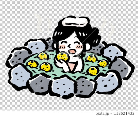 柚子風呂に入る女性の手描きイラスト 118621432