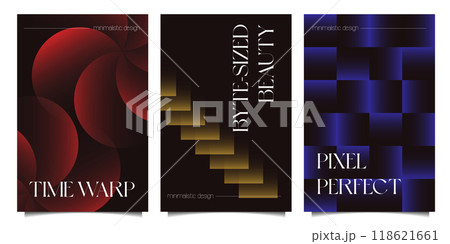 Set of posters or covers templates background design. Collection of creative abstract gradient vibrant colorful retro 3d geometric shapes. Art design for business card, cover, banner. Vector Set of posters or covers templates background design. Collection of creative abstract gradient vibrant colorful retro 3d geometric shapes. Art design for business card, cover, banner. Vector 118621661