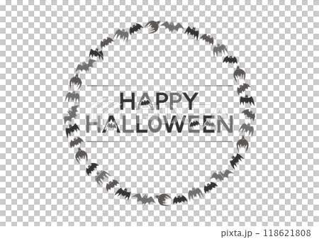 ハロウィンのコウモリ模様円形フレームイラスト 118621808