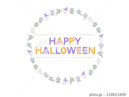 ハロウィンのお化け模様円形フレームイラスト 118621809