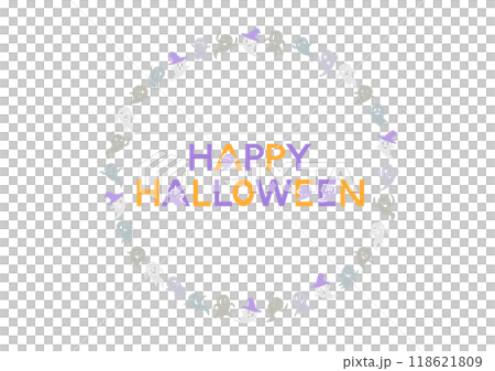 ハロウィンのお化け模様円形フレームイラスト 118621809