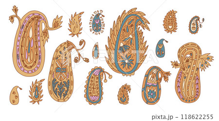 Paisley arts and crafts elements set. Vector hand drawn collection illustration isolated on white background. 118622255