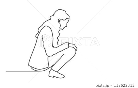 Woman is sitting on the ground Woman is sitting on the ground 118622313
