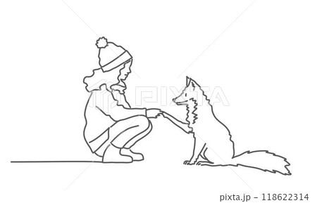 Girl is petting a fox Girl is petting a fox 118622314
