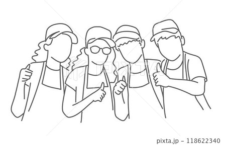 Group of people are giving thumbs up to each other 118622340