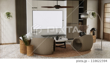 Armchair sofa and decoration japanese on white Modern living room modern style.3D rendering Armchair sofa and decoration japanese on white Modern living room modern style.3D rendering 118622394