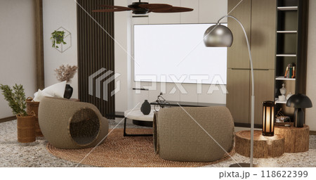 Armchair sofa and decoration japanese on white Modern living room modern style.3D rendering 118622399