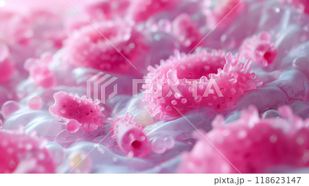 Abstract human mucosa with harmful and beneficial bacteria and microorganisms 118623147