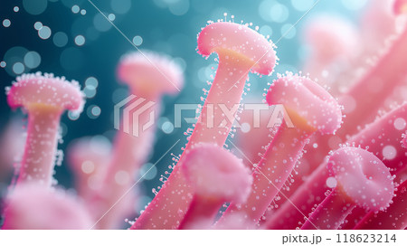Abstract human mucosa with harmful and beneficial bacteria and microorganisms 118623214