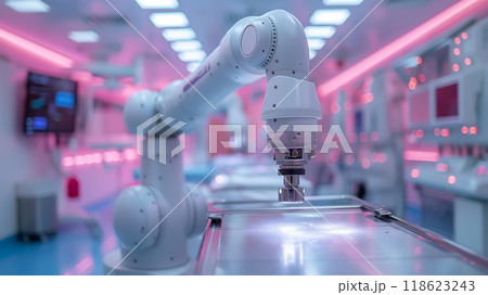 Surgical operating room with robotic arm Surgical operating room with robotic arm 118623243