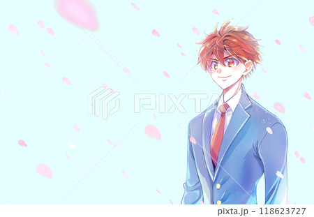 男子学生　やる気　桜吹雪 118623727